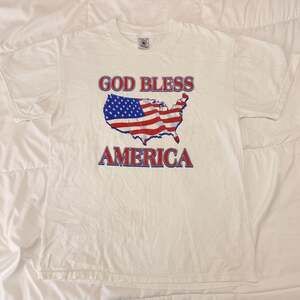 VTG God Bless America Flag Map T-Shirt M White Delta Pro Weight